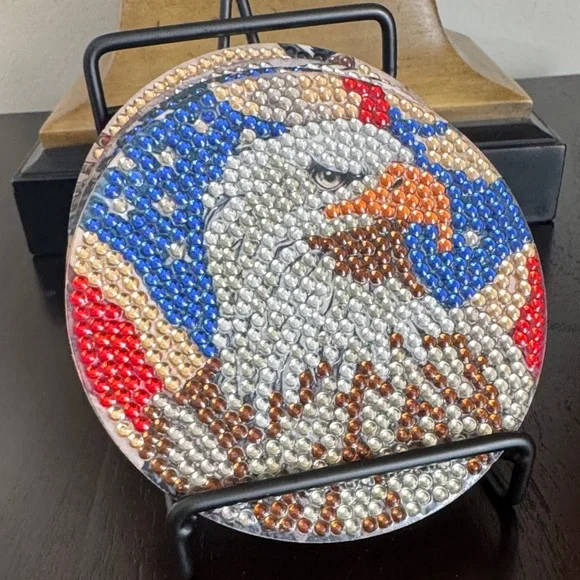 🇺🇸 Diamond Art Patriotic Eagle Coasters – Set of 4 (Wood Base) - Picture 6 of 6